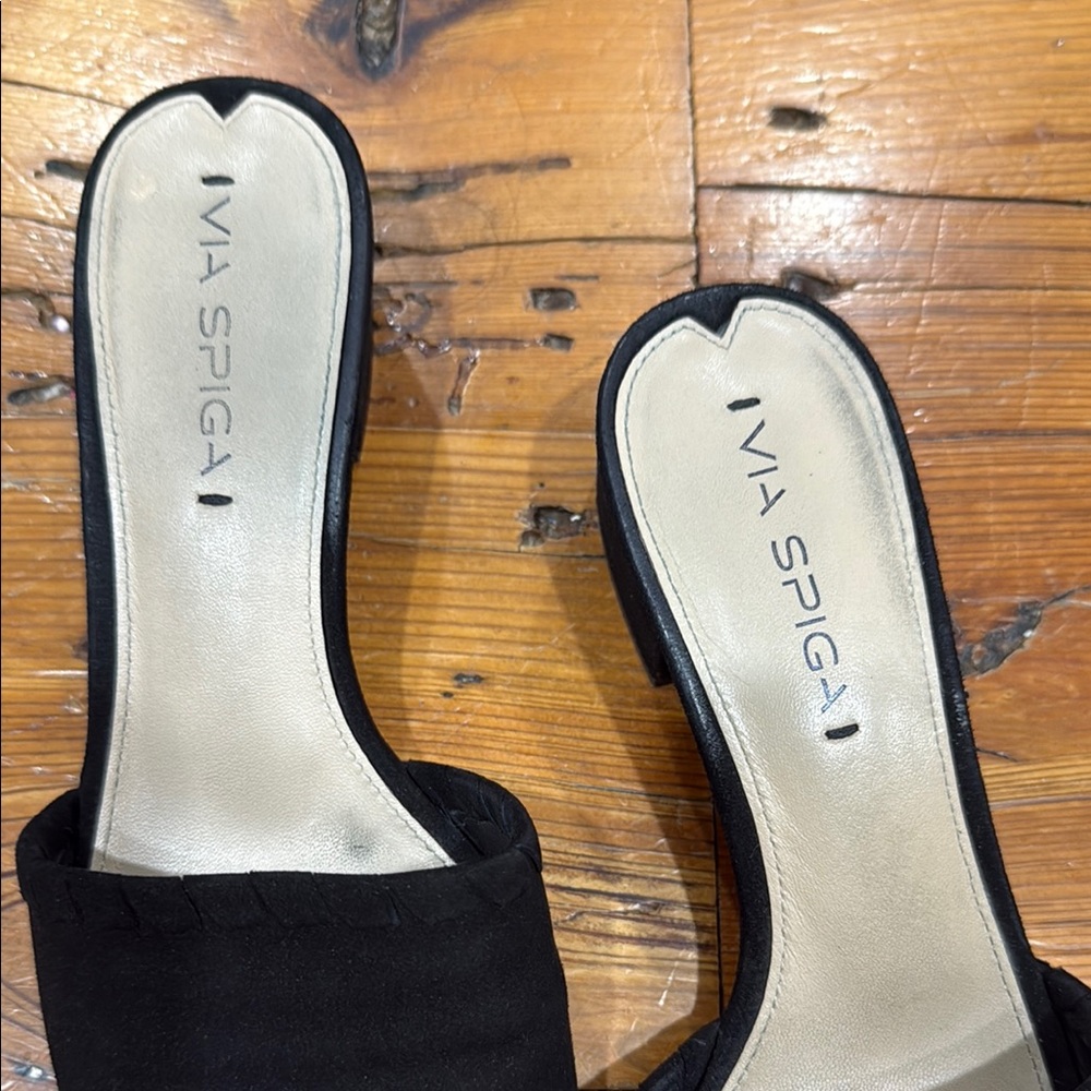 Via Spiga Black Mules Sleek Suede Comfort Slide On Block Heels Shies Size 9 39 - Picture 5 of 10